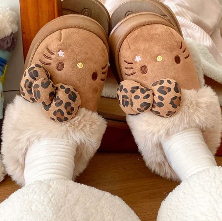 Hello Kitty Fuzzy Slippers Brown