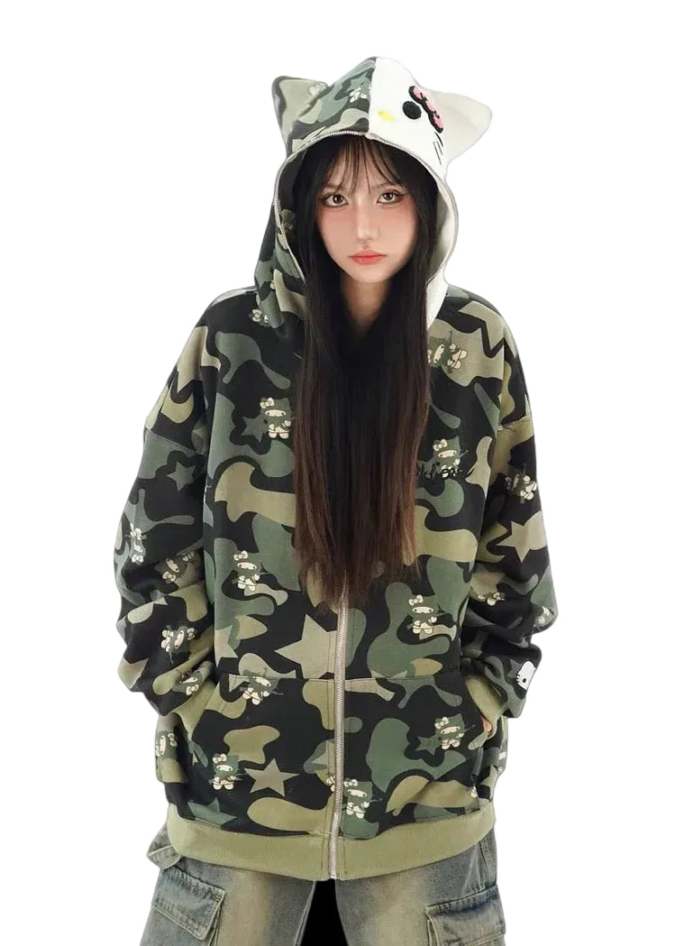Green Hello Kitty Camouflage Hoodie