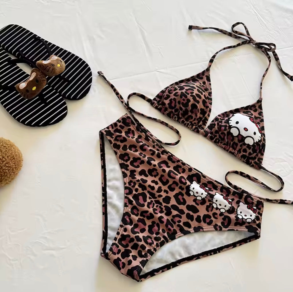 Leopard Print Hello Kitty Bikini & Sarong