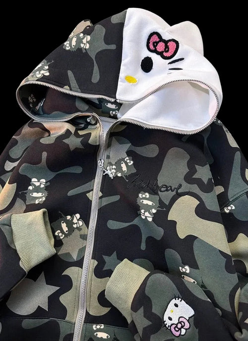 Green Hello Kitty Camouflage Hoodie