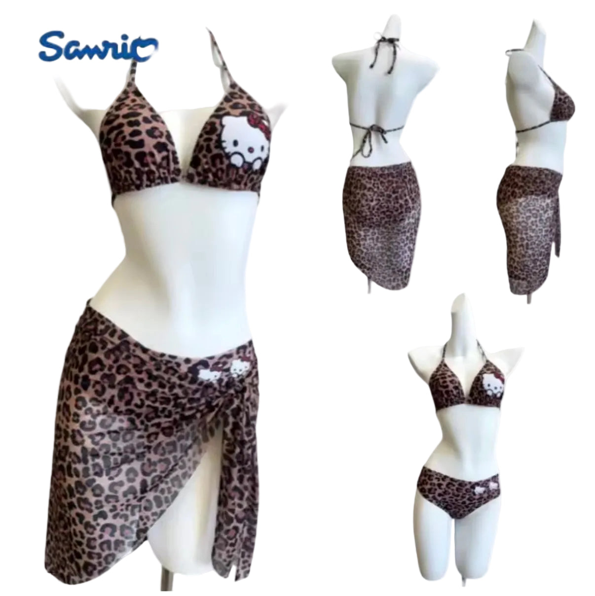 Leopard Print Hello Kitty Bikini & Sarong