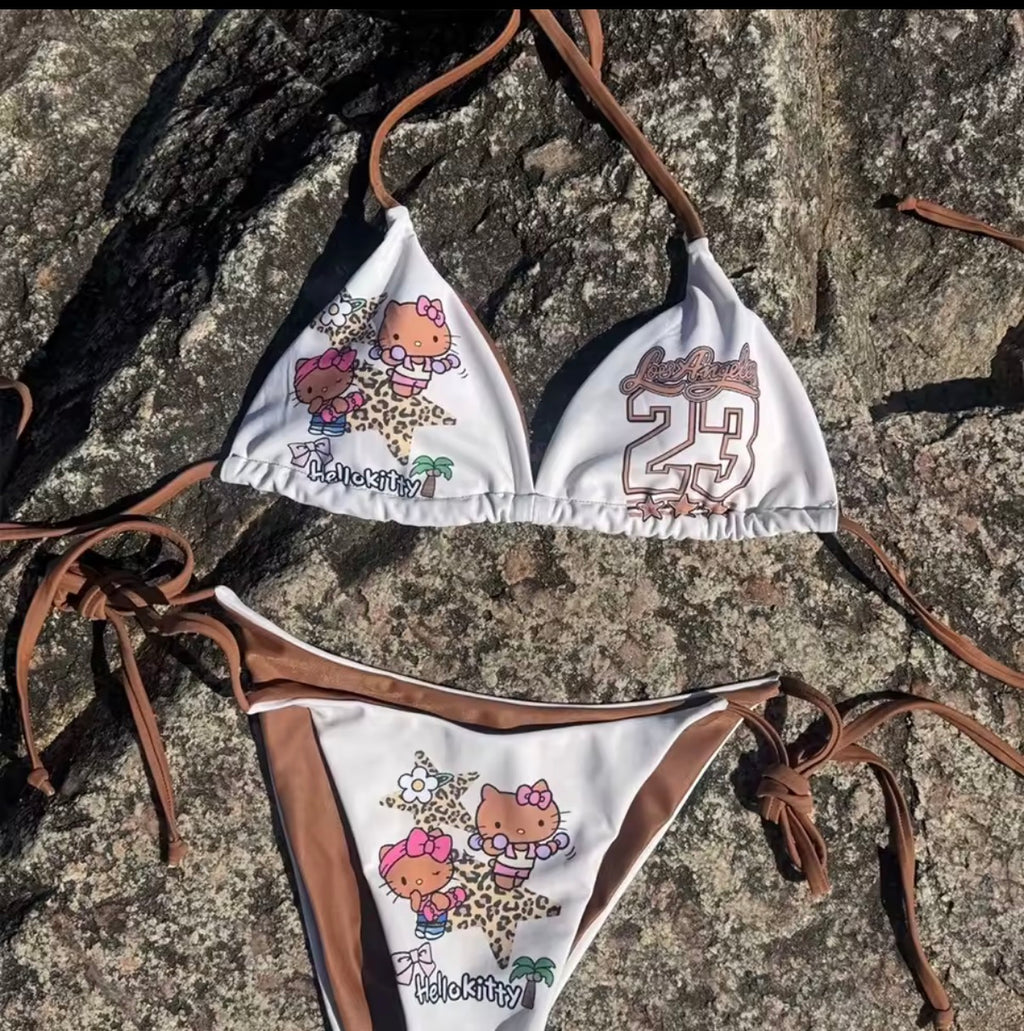 Hello Kitty Brown & White Bikini