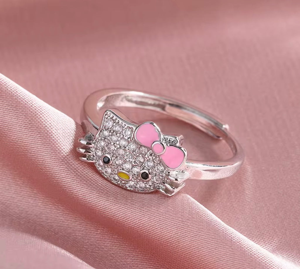 Silver Sparkly Hello Kitty Ring