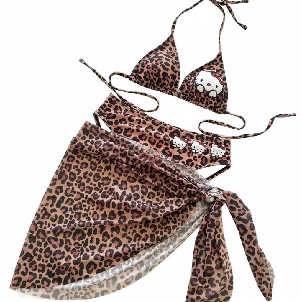 Leopard Print Hello Kitty Bikini & Sarong