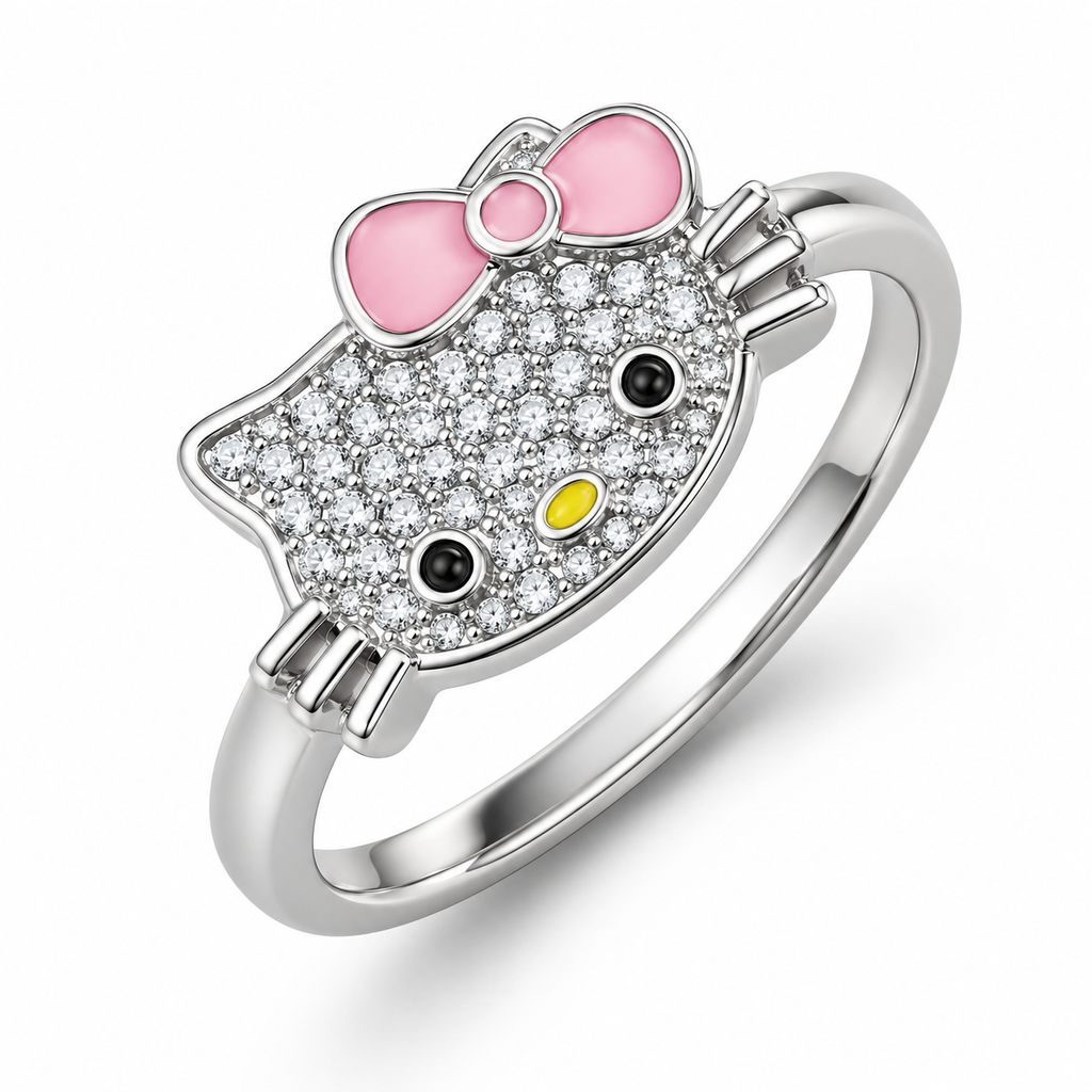 Silver Sparkly Hello Kitty Ring