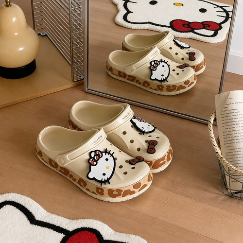 Hello Kitty Leopard Print Crocs Cream