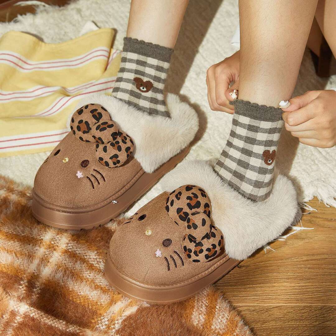 Hello Kitty Fuzzy Slippers Brown