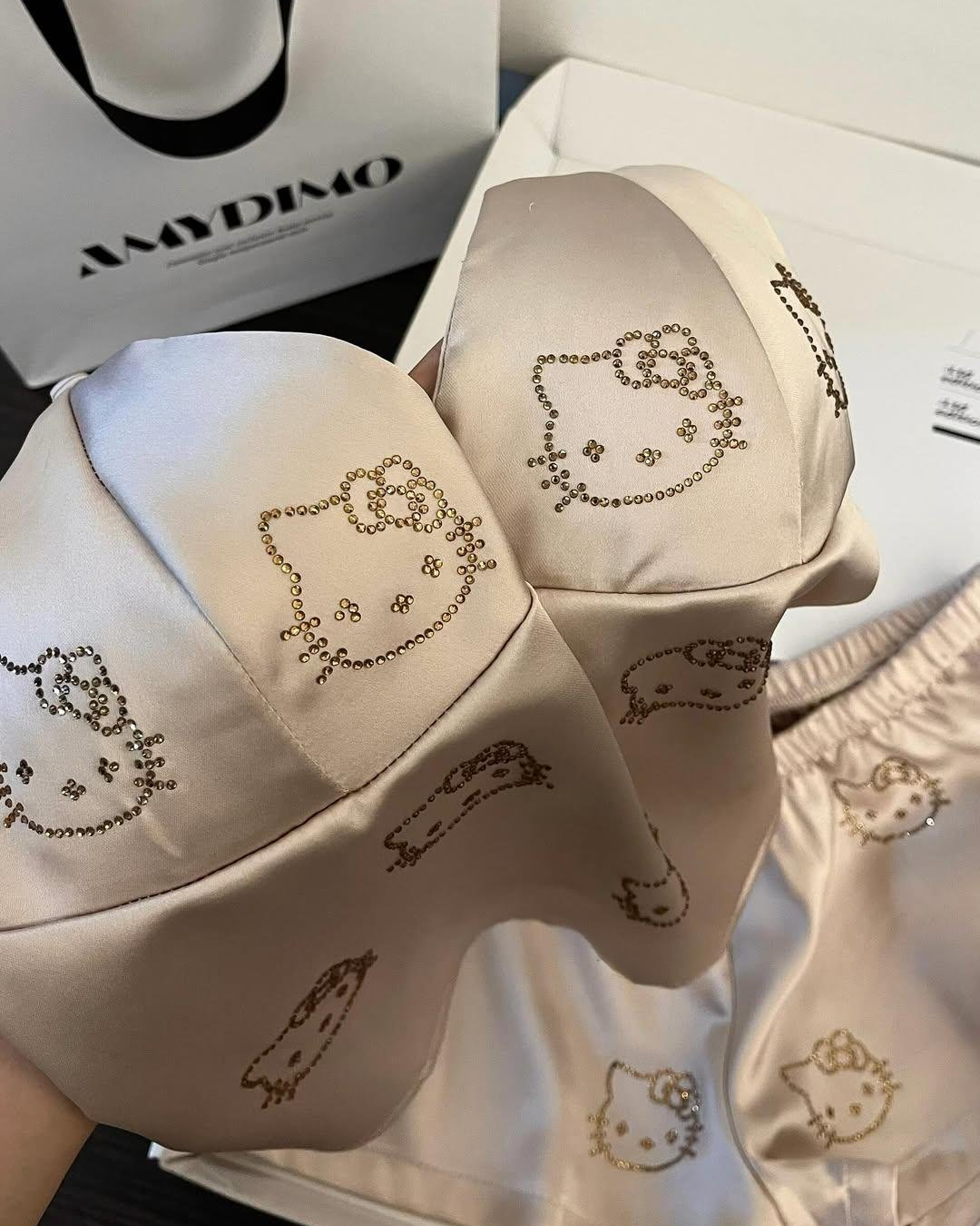 Gold silk hello kitty pyjamas