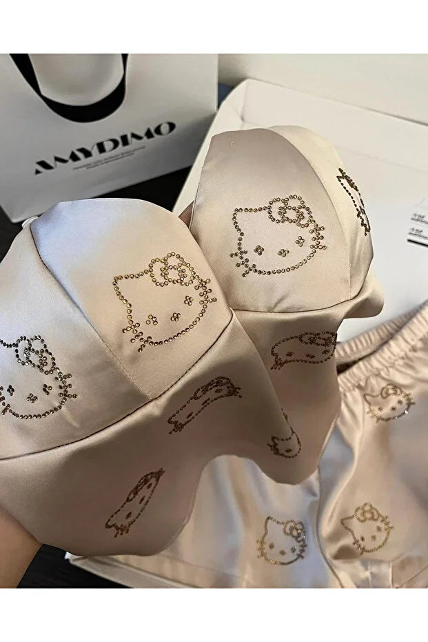 Hello Kitty Satin Pajama Set Silky Sleepwear