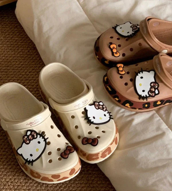Hello Kitty Leopard Print Crocs Cream