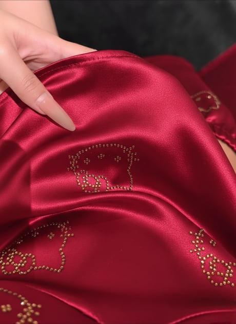 Red silk hello kitty pyjamas