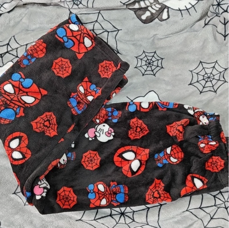 Hello kitty and spiderman black pyjama pants