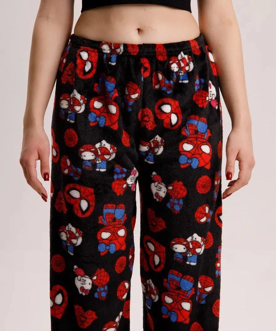 Hello kitty and spiderman black pyjama pants